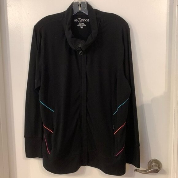 Ae Sport Cotton Blend Black And Color Accent Jacket - Picture 2 of 9